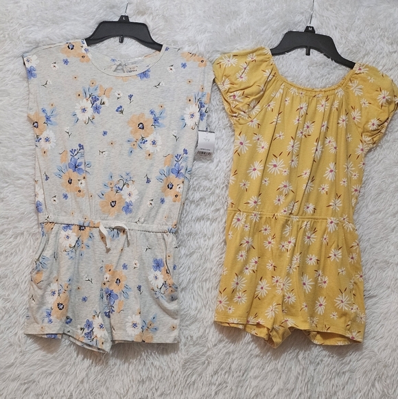 Carter's Floral Romper Set - Gray and Yellow Floral Girls Size 12 - Picture 1 of 14